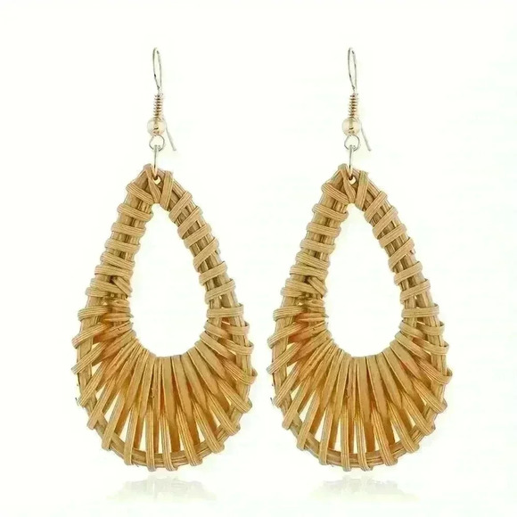 Bohemian Rattan Drop Earrings - Picture 2 of 3